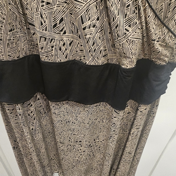 Max Studio Woman Abstract Faux Wrap Dress Black Tan Midi Sleeveless Size XL/1X - Picture 5 of 8